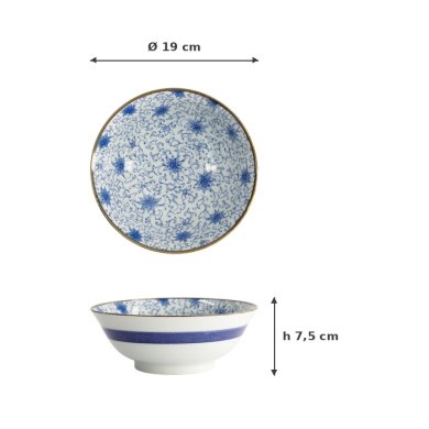Noodle Bowl Japan Flower Blue/White, Porcelain, Ø 19 × 7.5 cm, 1 l, Item No. 2098