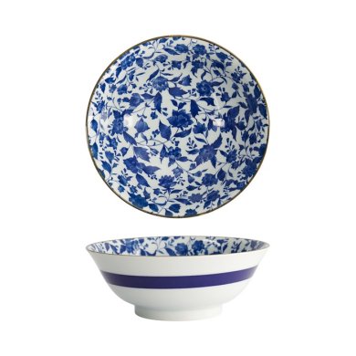 Tokyo Design Studio Nudelschale Japan Flower Blau/Weiß, Porzellan, Ø 19 × 7,5 cm, 1 l