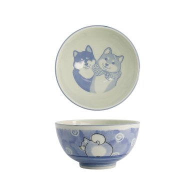 Tokyo Design Studio Reisschale Kawaii Shiba-Dog Blau, Porzellan, Ø 16 × 8 cm, 600 ml