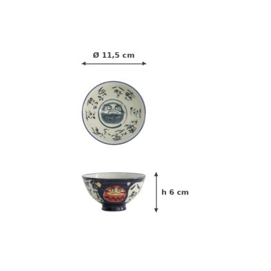 Rice Bowl Kawaii Daruma Blue, Porcelain, Ø 11.5 × 6 cm, 300 ml, Item No. 21008