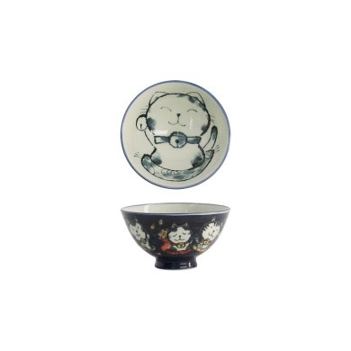 Tokyo Design Studio Rice Bowl Kawaii Cat Blue, Porcelain, Ø 11.5 × 6 cm, 300 ml