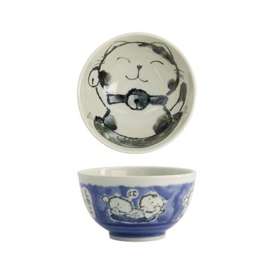 Tokyo Design Studio Rice Bowl Kawaii Cat Blue, Porcelain, Ø 16 × 8 cm, 600 ml