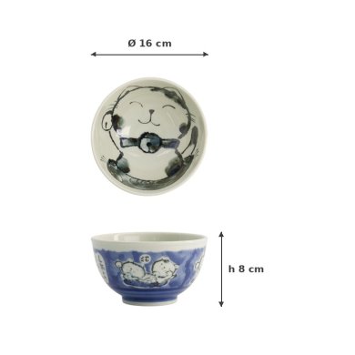 Rice Bowl Kawaii Cat Blue, Porcelain, Ø 16 × 8 cm, 600 ml, Item No. 21027