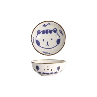 Tokyo Design Studio Bowl Kawaii Cat Neko Blue, Porcelain, Ø 13.2 × 5.3 cm, 360 ml