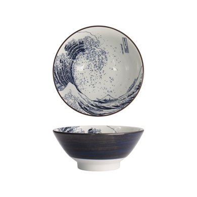 Tokyo Design Studio Ramenschale Hokusai Blau/Weiß, Porzellan, Ø 17 × 8 cm