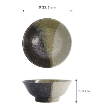 Nudelschale Oboro Yamakage Schwarz/Braun/Weiß, Keramik, Ø 21,5 × 9 cm, Art.-Nr. 21444