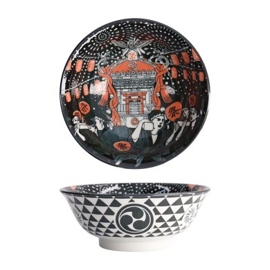 Tokyo Design Studio Nudelschale Asakusa Matsuri Weiß/Schwarz, Porzellan, Ø 20,5 × 8 cm, 1,25 l