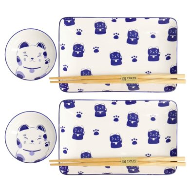 Sushi-Set Kawaii Blue Maneko Blau/Weiß, 6-tlg., Porzellan, Art.-Nr. 21671