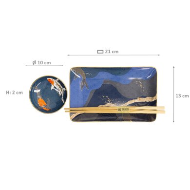 4 w/Chopsticks Blue Kawaii Koi Sushi Plate Giftset Set at g-HoReCa (picture 6 of 6)