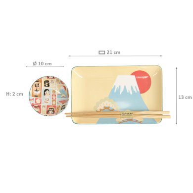 4 w/Chopsticks Blue Kawaii Japan Sushi Plate Giftset Set at g-HoReCa (picture 6 of 6)