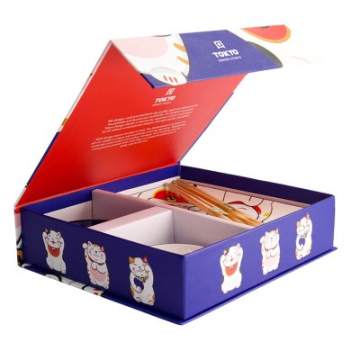 4 w/Chopsticks Blue Kawaii Lucky Cat  Sushi Plate Giftset Set at g-HoReCa (picture 1 of 6)