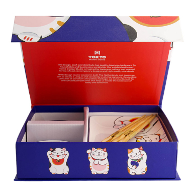 4 w/Chopsticks Blue Kawaii Lucky Cat  Sushi Plate Giftset Set at g-HoReCa (picture 4 of 6)