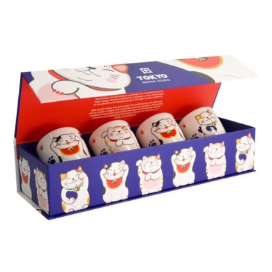 Tokyo Design Studio Mug Set Kawaii Lucky Cat White, 4 pcs., Porcelain, Ø 7 × 8 cm, 170 ml