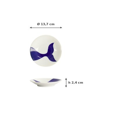 Plate Kawaii Whale Blue/White, Porcelain, Ø 13.7 × 2.4 cm, Item No. 22080