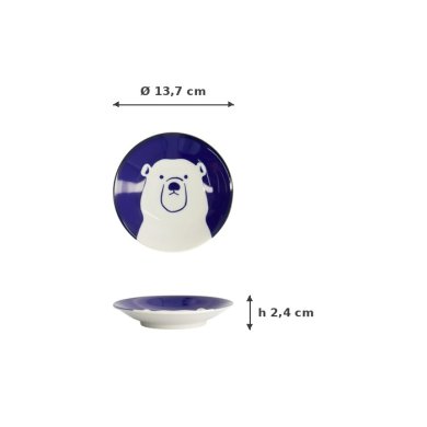 Plate Kawaii Polar Bear Blue/White, Porcelain, Ø 13.7 × 2.4 cm, Item No. 22128