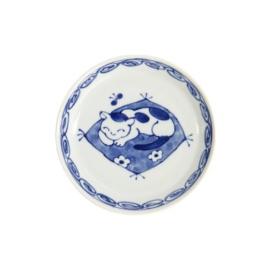 Plate Neko Maruke Cat Blue/White, Porcelain, Ø 14.3 × 2.1 cm, Item No. 22296