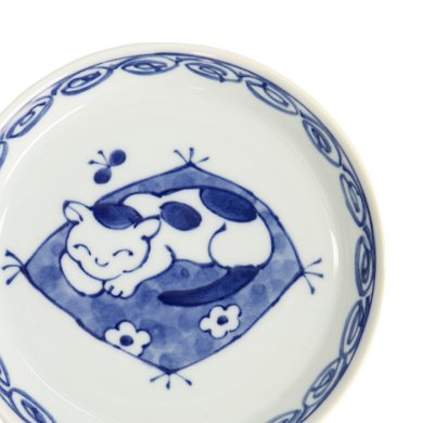 Plate Neko Maruke Cat Blue/White, Porcelain, Ø 14.3 × 2.1 cm, Item No. 22296