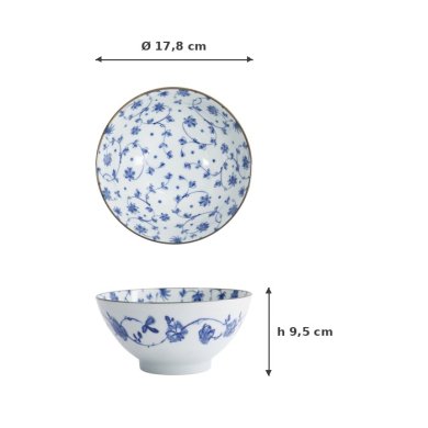 Schale Natsu Karakusa Mixed Bowl Blau/Weiß, Keramik, Ø 17,8 × 9,5 cm, Art.-Nr. 22316