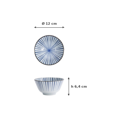 Rice Bowl Natsu Tokusa Blue/White, Porcelain, Ø 12 × 6.4 cm, 350 ml, Item No. 22326