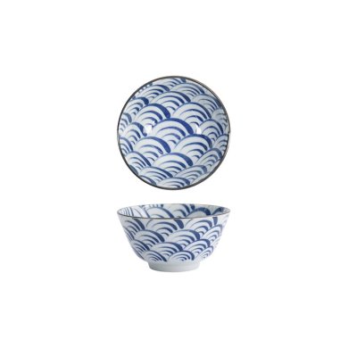 Tokyo Design Studio Rice Bowl Natsu Nami Blue/White, Porcelain, Ø 12 × 6.4 cm, 350 ml