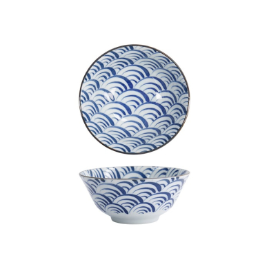 Tokyo Design Studio Tayo-Schale Natsu Nami Blau/Weiß, Porzellan, Ø 15,2 × 6,7 cm, 500 ml