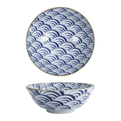 Tokyo Design Studio Ramen Bowl Natsu Nami Blue/White, Porcelain, Ø 21 × 7.8 cm, 1 l
