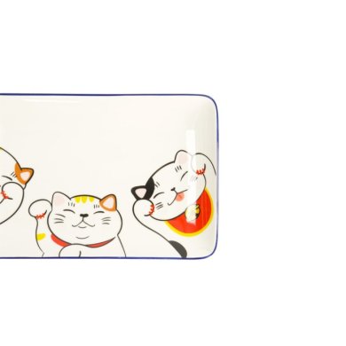 Sushi Plate Kawaii Lucky Cat White/Red, Porcelain, 21 × 13.5 cm, Item No. 22660