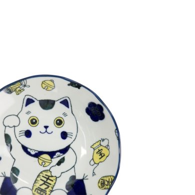 Pasta Plate Kawaii Lucky Cat Neko Blue, Porcelain, Ø 21 × 5 cm, Item No. 33012