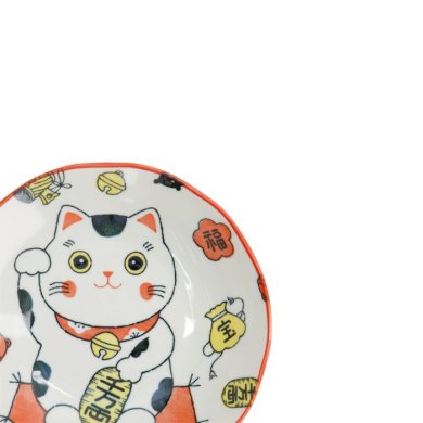 Pasta Plate Kawaii Lucky Cat Neko Red, Porcelain, Ø 21 × 5 cm, Item No. 33013