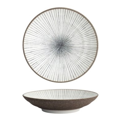 Tokyo Design Studio Deep Plate Satomaki Tokusa Brown/White, Porcelain, Ø 23 × 5 cm
