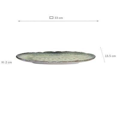 TDS, Oval Plate, Yamasaku, Green, 33x13.5x2cm, Item No. 33437
