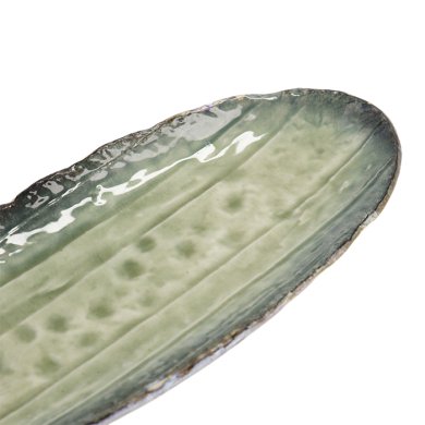 TDS, Oval Plate, Yamasaku, Green, 33x13.5x2cm, Item No. 33437