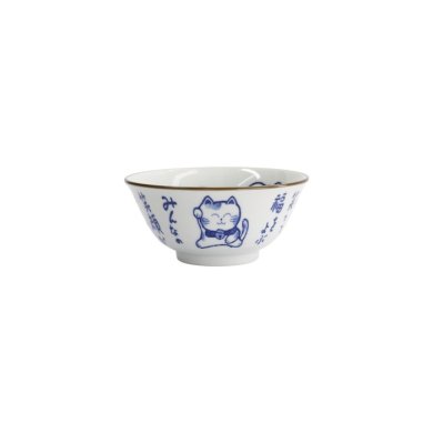 Tayo-Schale Kawaii Cat Neko Blau (Blau/Weiß), Porzellan, Ø 14,9 × 6,7 cm, 500 ml, Art.-Nr. 33484