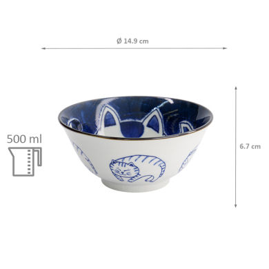 TDS, Tayo-Schale, Kawaii Cat Neko, Blau, Ø 14,9x6,7cm 500ml, Art.-Nr. 33487