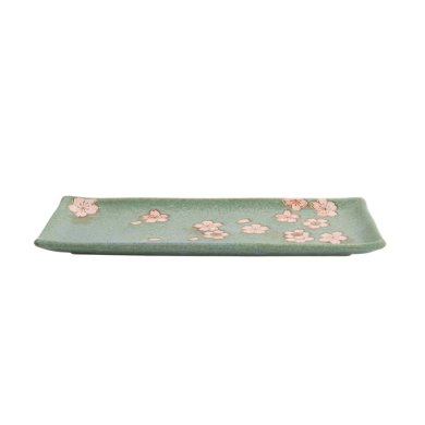 TDS, Rectangular Plate, Sakura, Green, 28.5x12.5cm, Item No. 33493