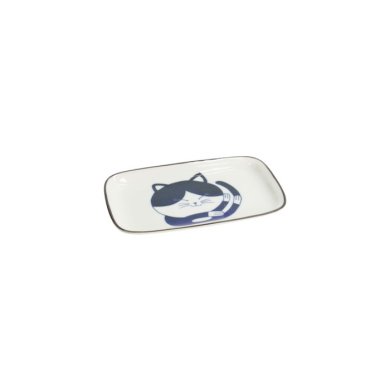 Rechteckiger Teller Kawaii Cat Neko D Blau/Weiß, Porzellan, 16,3 × 10,2 cm, Art.-Nr. 33495