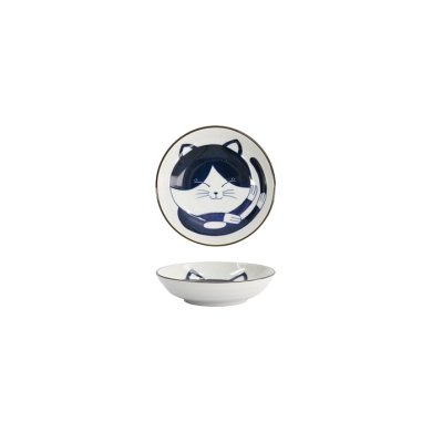 Tokyo Design Studio Schale Kawaii Cat Neko Blau/Weiß, Porzellan, Ø 10,2 × 2,5 cm