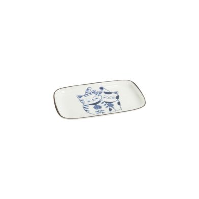 Rechteckiger Teller Kawaii Cat Neko G Blau/Weiß, Porzellan, 16,3 × 10,2 cm, Art.-Nr. 33504