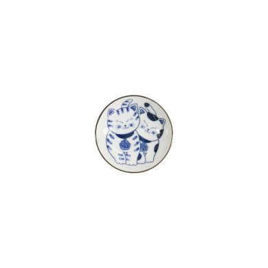 Bowl Kawaii Cat Neko White/Blue, Porcelain, Ø 10.2 × 2.5 cm, Item No. 33505