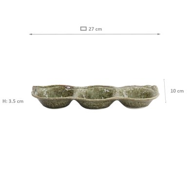 TDS, Saucen-Schale 3-Fach, Yamasan Shinryoku, 27x10x3,5cm, Art.-Nr. 33543
