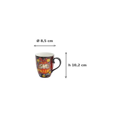 Tasse Kawaii Daruma Rot/Schwarz in Geschenkbox, Porzellan, Ø 8,5 × 10,2 cm, 380 ml, Art.-Nr. 33613