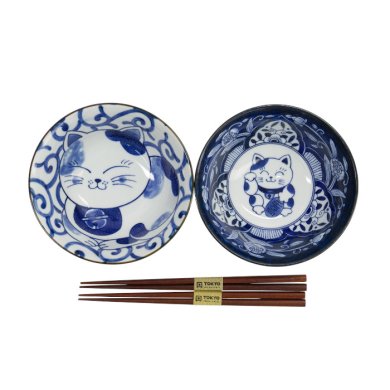 TDS, Tayo Bowl Set, Kawaii Cat Giftset 2-piece set w/chopsticks, Ø 14.9x6.7cm 500ml, Item No. 33693