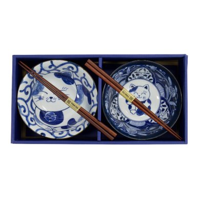 TDS, Tayo Bowl Set, Kawaii Cat Giftset 2-piece set w/chopsticks, Ø 14.9x6.7cm 500ml, Item No. 33693