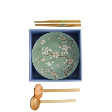 TDS, Ramen Bowl Giftset, Fujisakura, 6-piece set, Green, Ø 21x7.8cm 1000ml, Item No. 33785