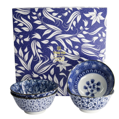 Tokyo Design Studio Tayo-Schalen-Geschenkset Hana Blue Weiß, Porzellan, Ø 15 × 7 cm, 500 ml