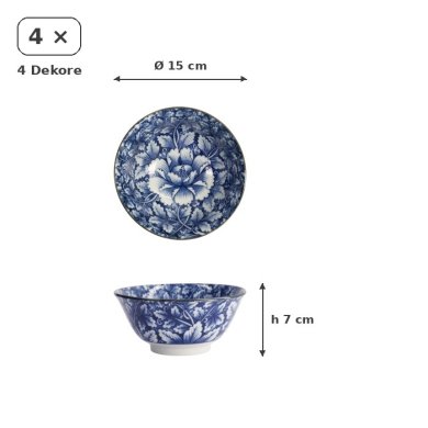 Tayo-Schalen-Geschenkset Hana Blue Weiß, Porzellan, Ø 15 × 7 cm, 500 ml, Art.-Nr. 33811