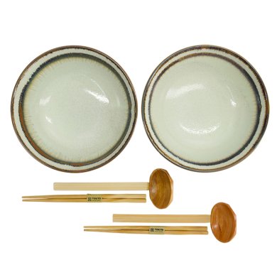 TDS, Ramen Schale Geschenkset, 6-tlg., Wasabi, Beige, Ø 21,5x9cm 1300ml , Art.-Nr. 33896