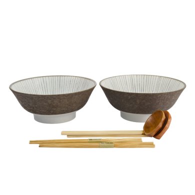 TDS, Ramen Bowl Giftset, Satomaki Tokusa, 6-piece set, Brown, Ø 21.5x9cm 1300ml, Item No. 33897