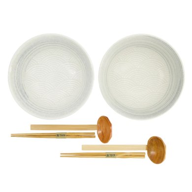 TDS, Ramen Schale Geschenkset, 6-tlg., Masamura Seikaiha, Weiß, Ø 21,5x9cm 1300ml , Art.-Nr. 33898