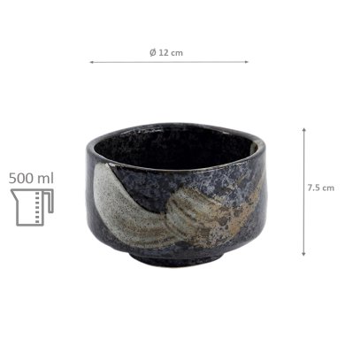 TDS, Matcha Bowl, Black Brush, Ø12x7.5cm, 500ml, Item No. 33904
